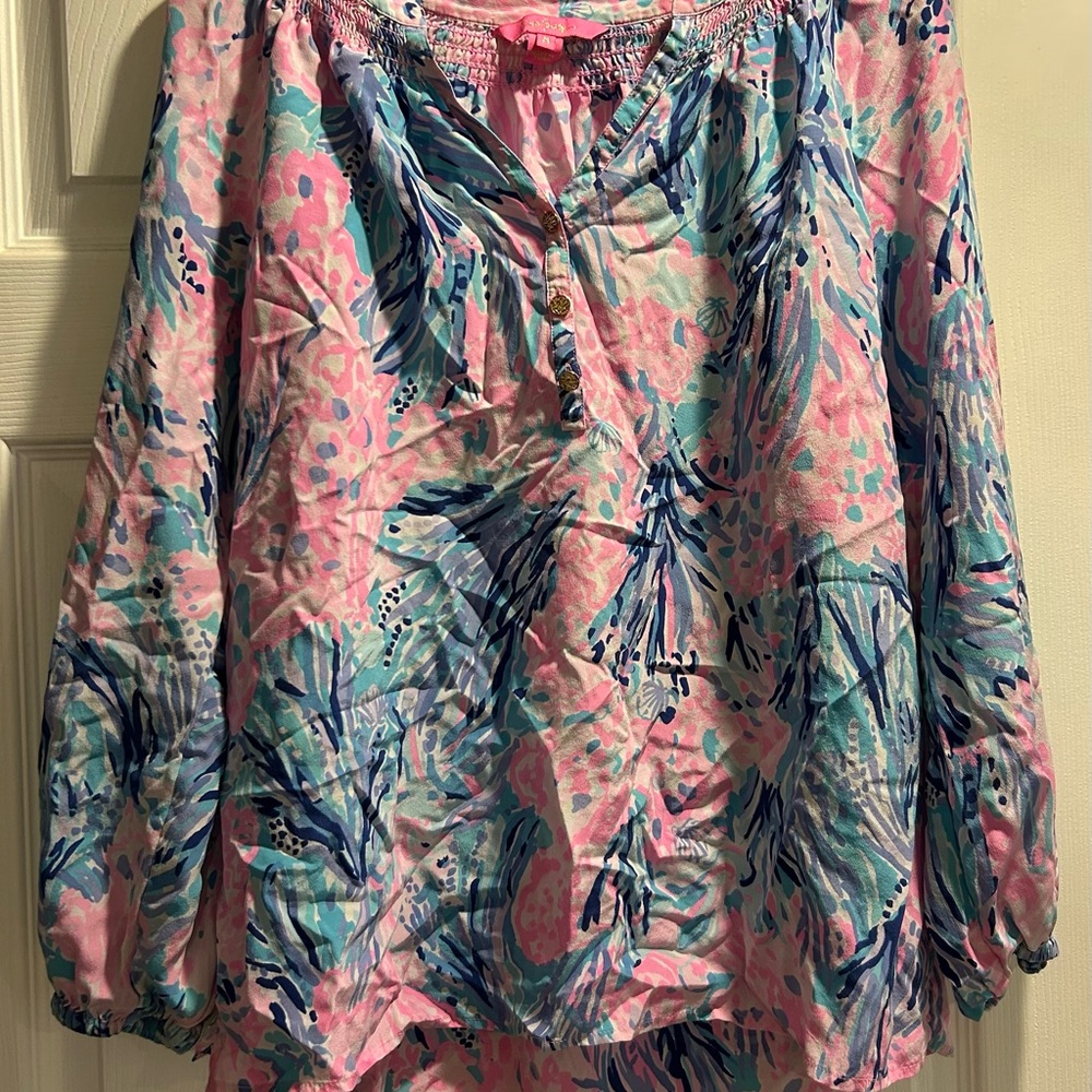 Lilly Pulitzer silk Floral Pink and Blue Women's blouse